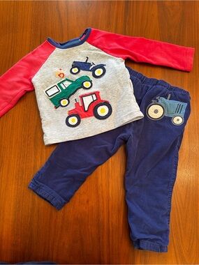 Baby Boden matching tractor appliqué set lift the flap shirt and corduroy pants